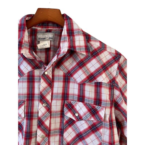 Wrangler Western Red Plaid Pearl Snap WRancher Shirt M - Picture 3 of 5